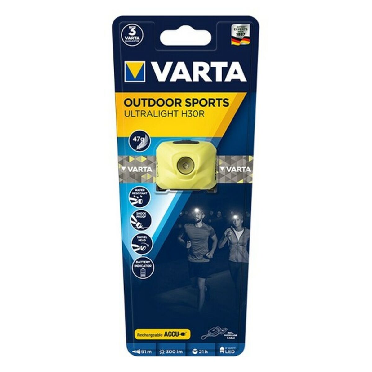 Linterna LED para la Cabeza Varta H30R 300 lm IPX4 3 W Amarillo - Vista 5
